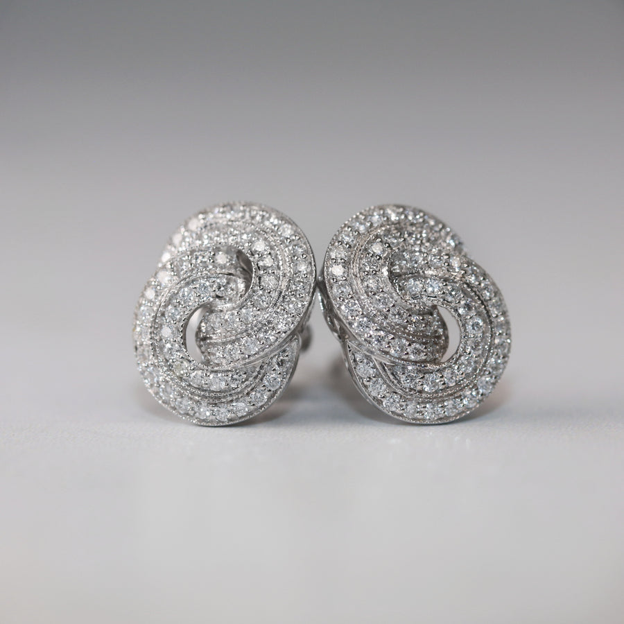 18ct White Gold Double Row Interlinked Cluster Earrings