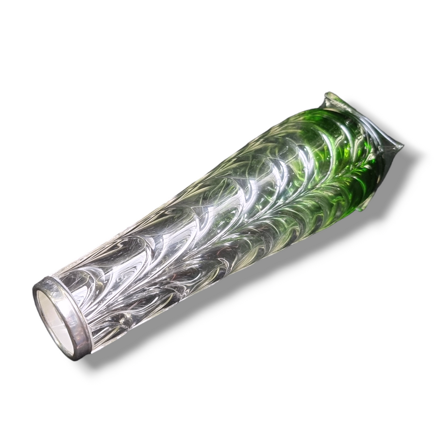 Antique Silver Rimmed Green Glass Vase