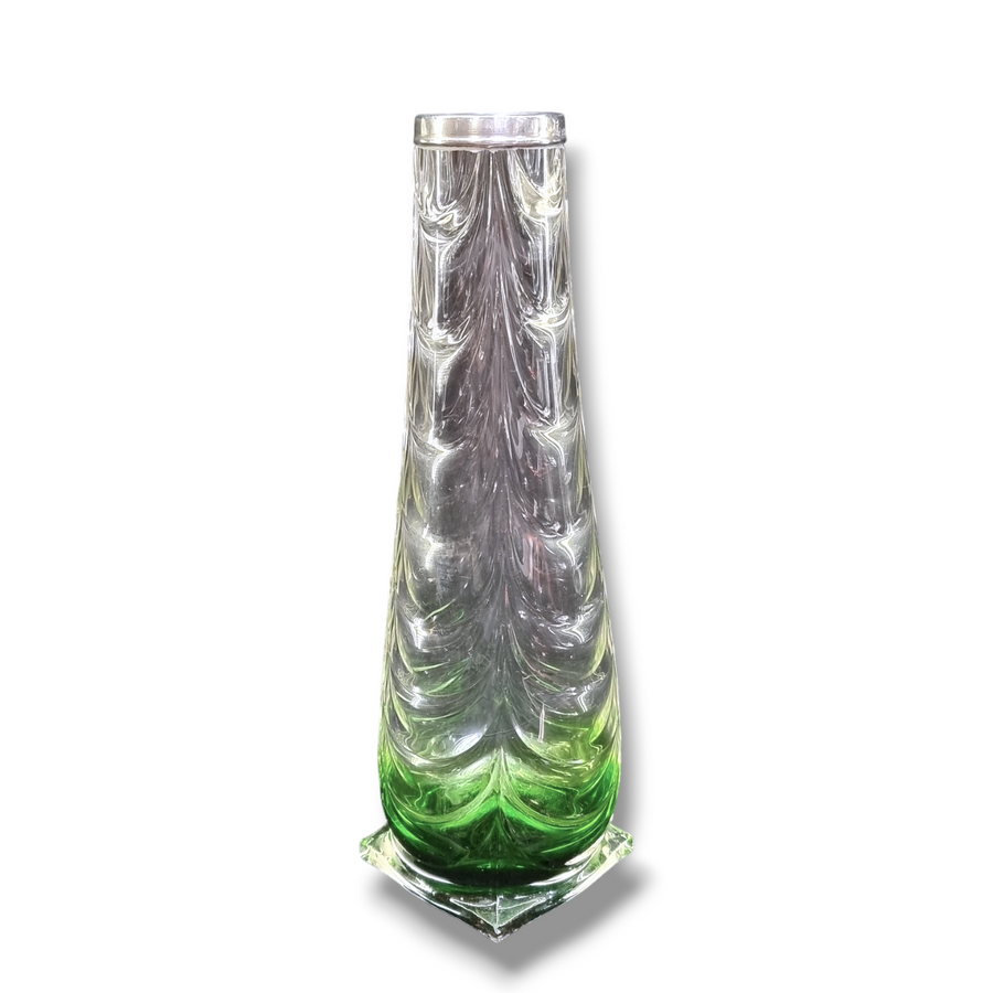 Antique Silver Rimmed Green Glass Vase
