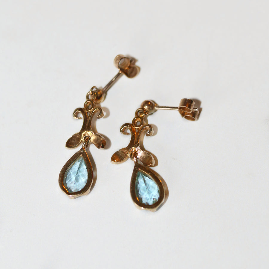 9ct Yellow Gold Aquamarine & Pearl Drop Earrings