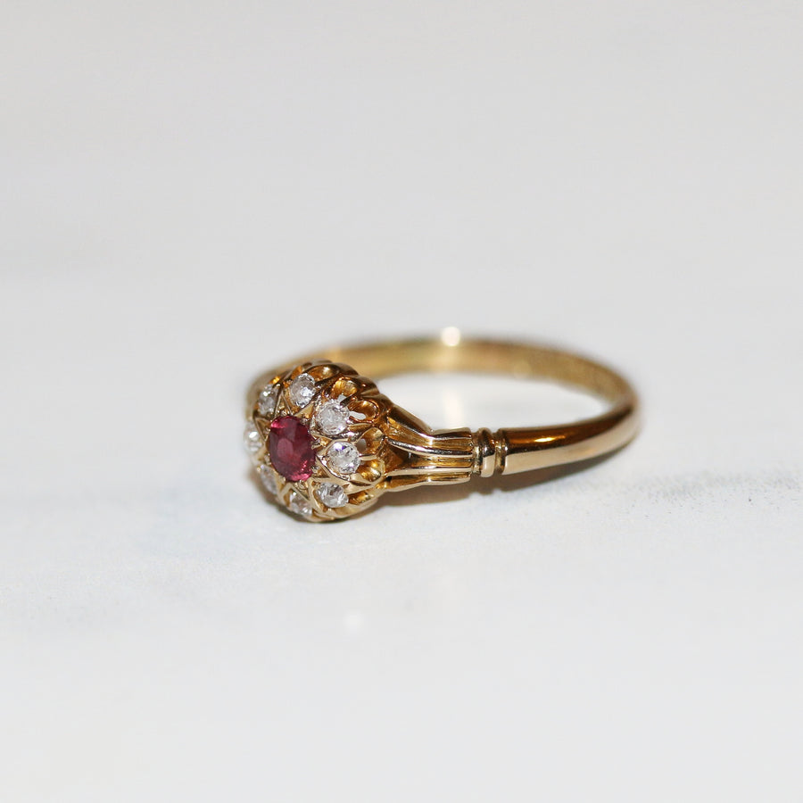 Victorian 18ct Yellow Gold Ruby & Diamond Cluster Ring