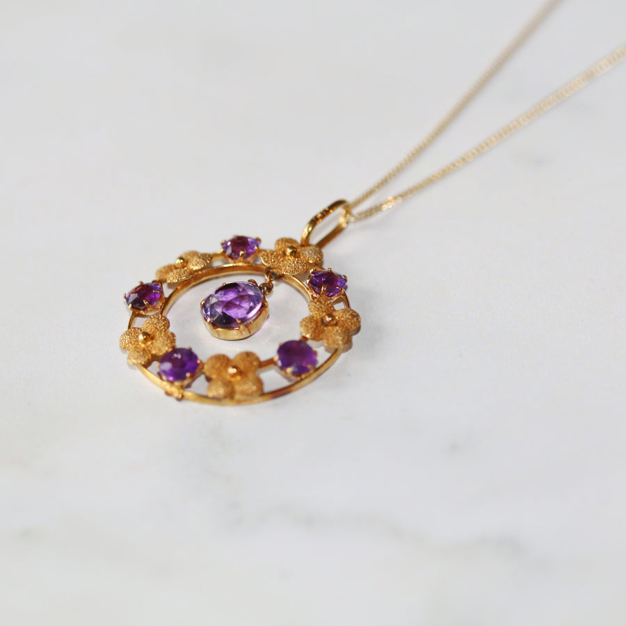 9ct Yellow Gold Amethyst Floral Wreath Style Necklace