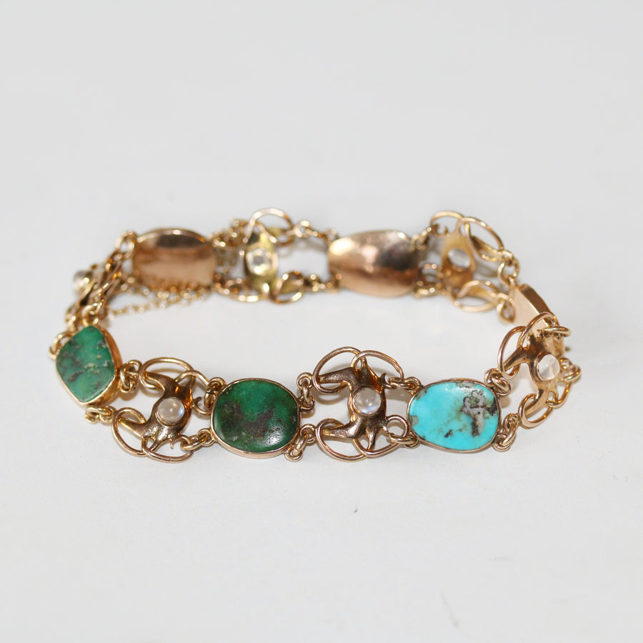 Art Nouveau Turquoise & Moonstone Gemstone Bracelet