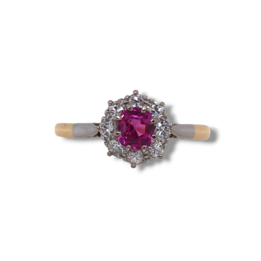 Antique Ruby & Diamond Cluster Ring