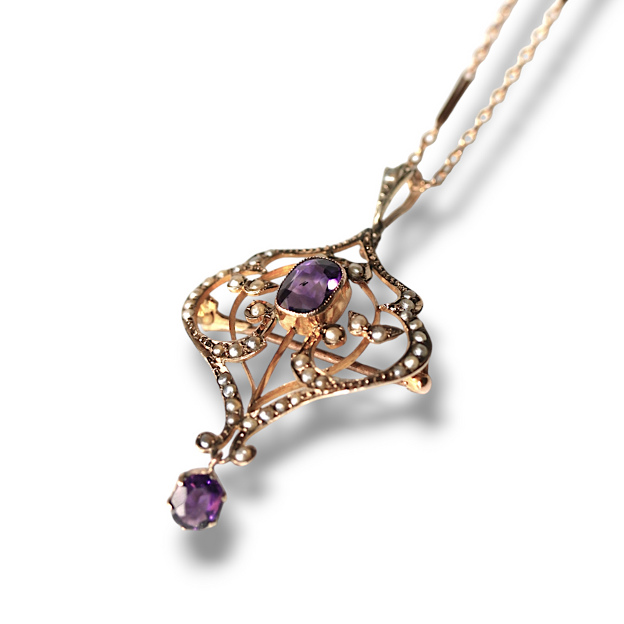 Edwardian Amethyst & Seed Pearl Pendant