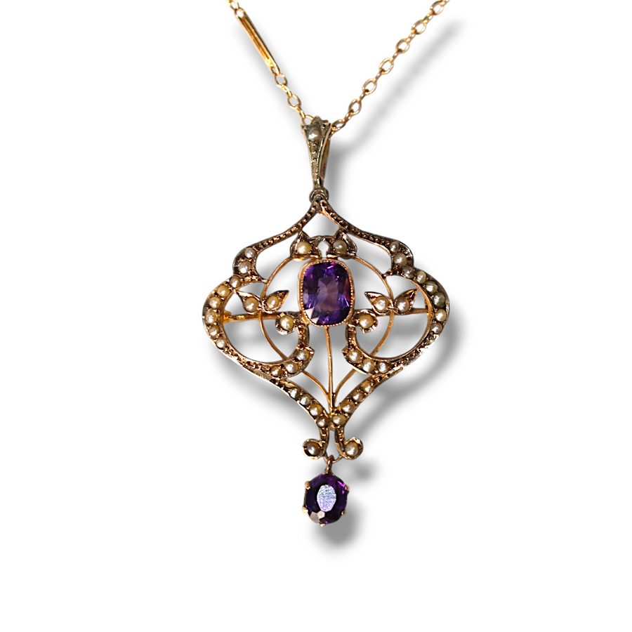 Edwardian Amethyst & Seed Pearl Pendant