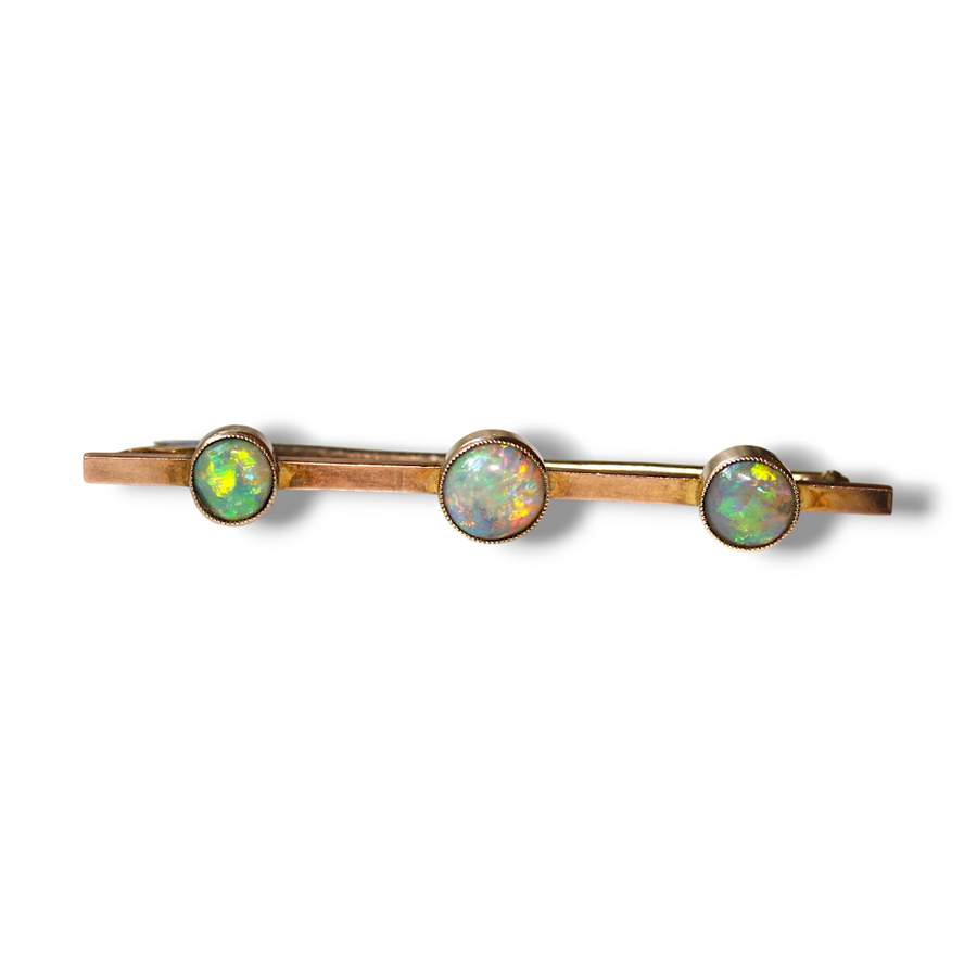 3 Stone Opal Yellow Gold Brooch