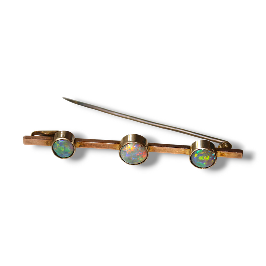 3 Stone Opal Yellow Gold Brooch