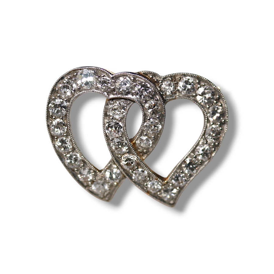 Diamond set double heart brooch