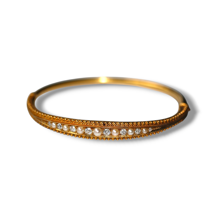 15ct Seed Pearl & Diamond Bangle