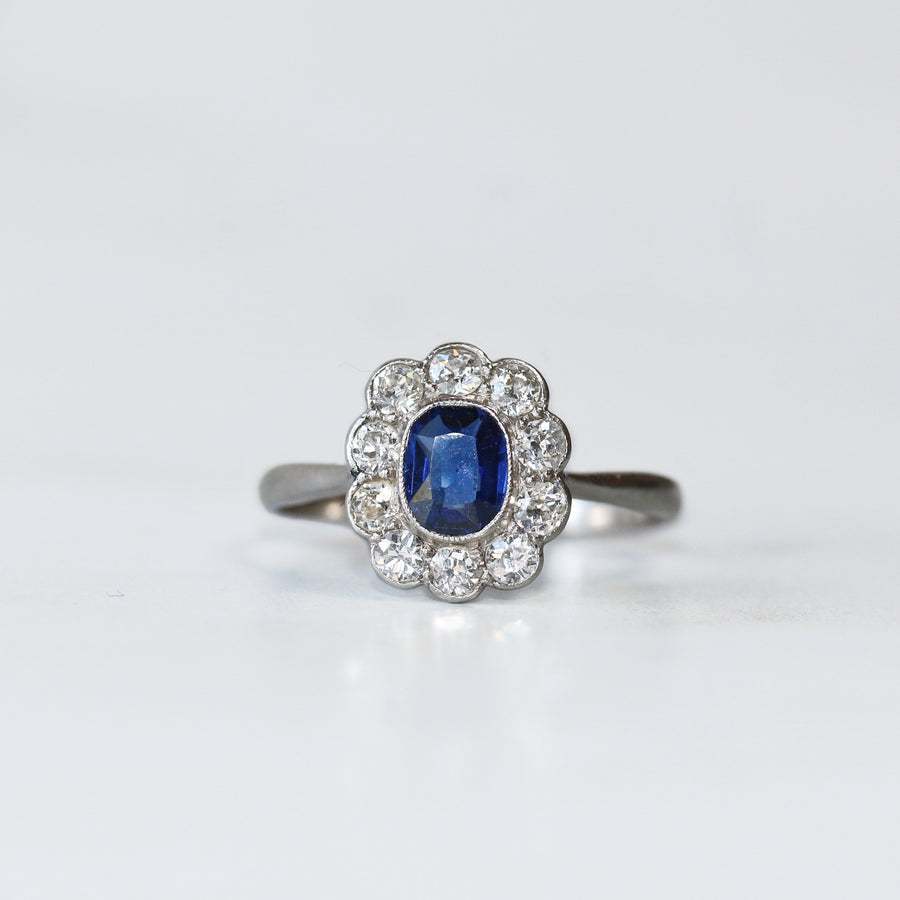 Platinum Sapphire & Diamond Cluster Ring