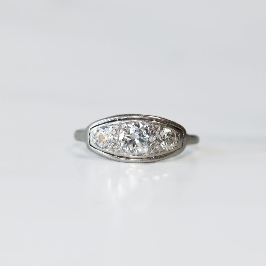 Art Deco Platinum Diamond Three Stone Ring