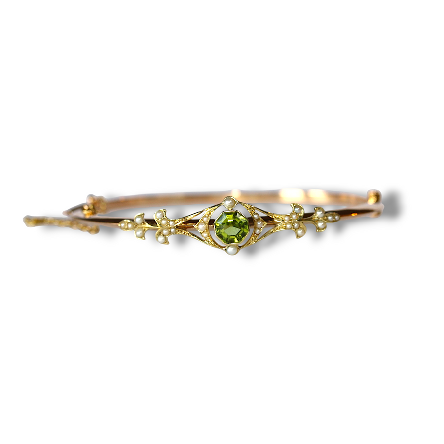 Edwardian Peridot and Pearl Bangle