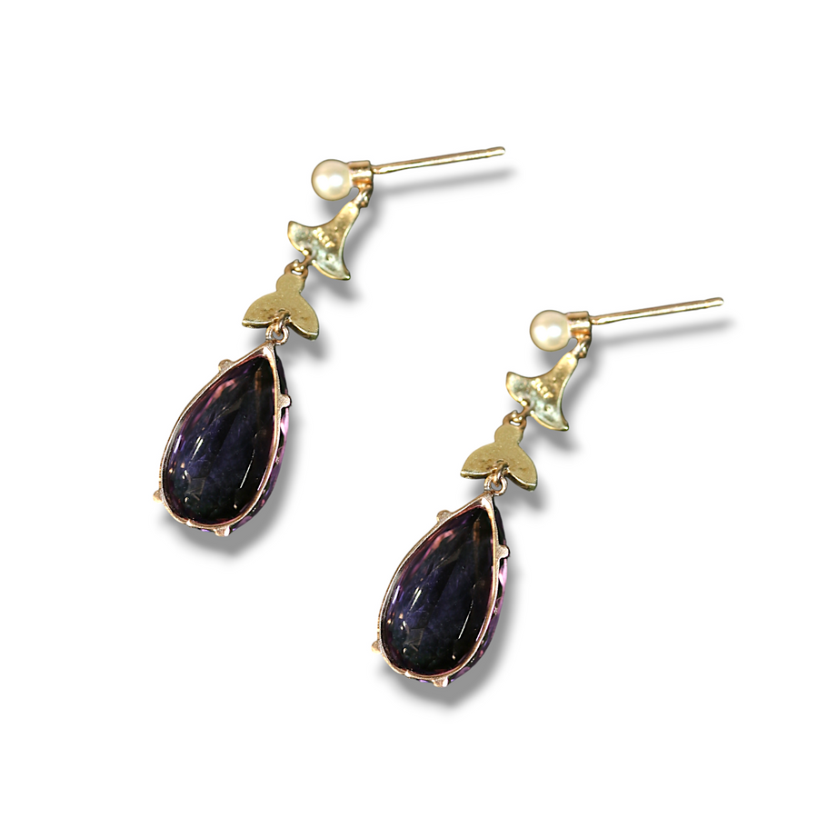 Edwardian Amethyst & Pearl Drop Earrings