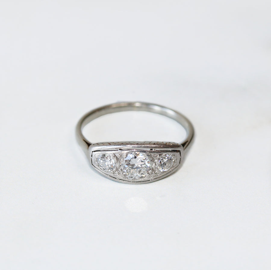 Art Deco Platinum Diamond Three Stone Ring