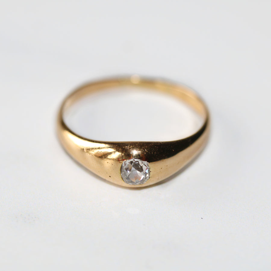 Antique 18ct Yellow Gold Single Old Mine Cut Diamond Ring