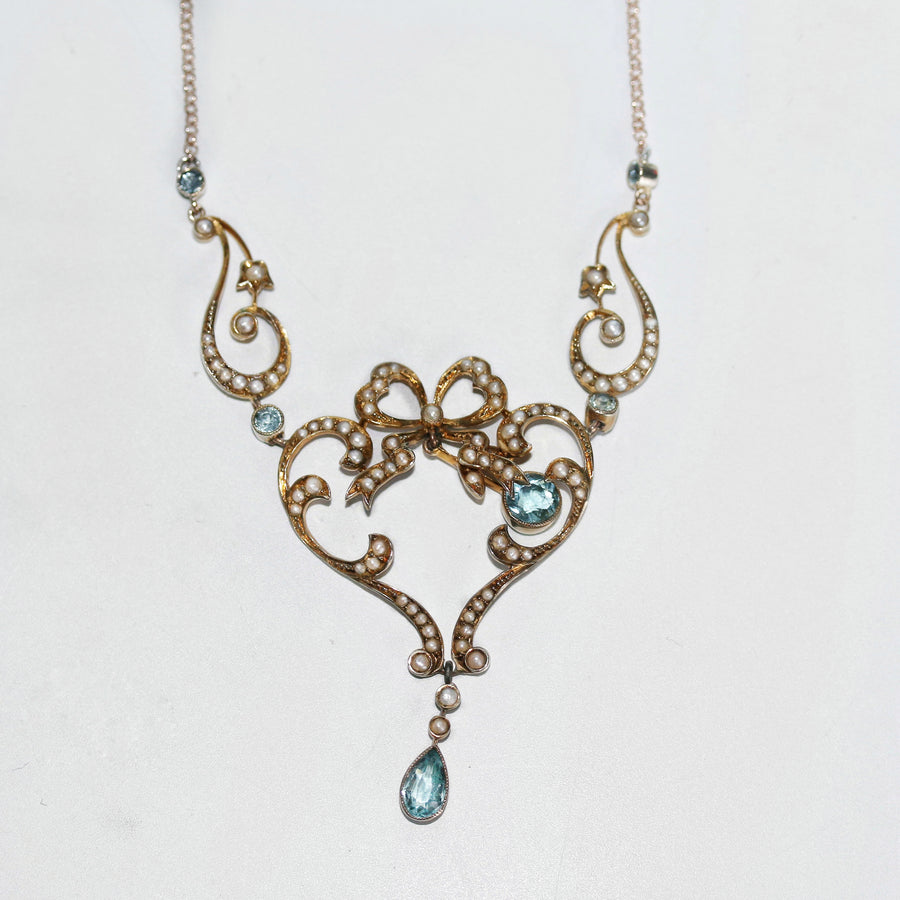 Edwardian Aquamarine and seed pearl Necklace