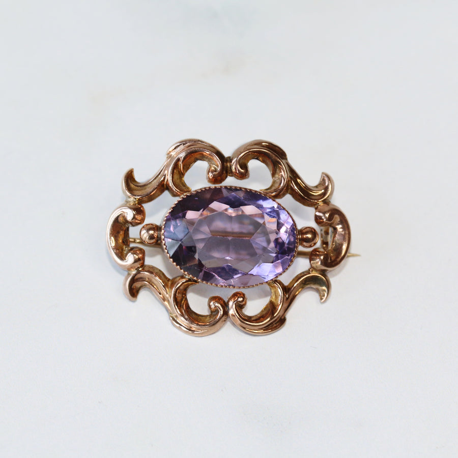 9ct Rose Gold Amethyst Brooch