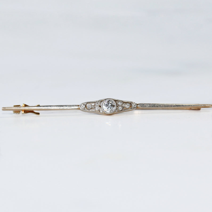 15ct Yellow Gold Old Mine Cut Diamond Bar Brooch