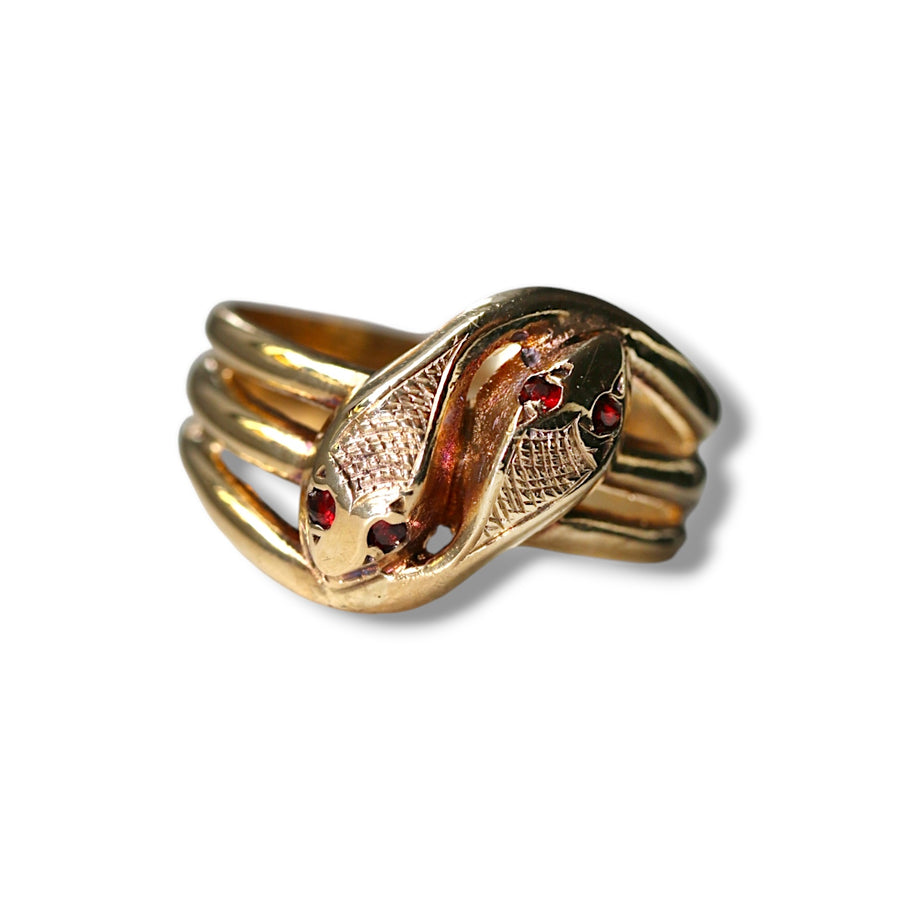 9ct Yellow Gold Garnet Snake Ring