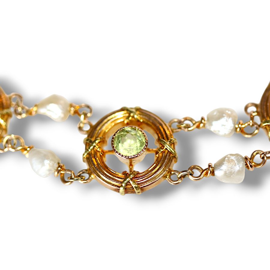 15ct Yellow Gold Peridot & Pearl Bracelet