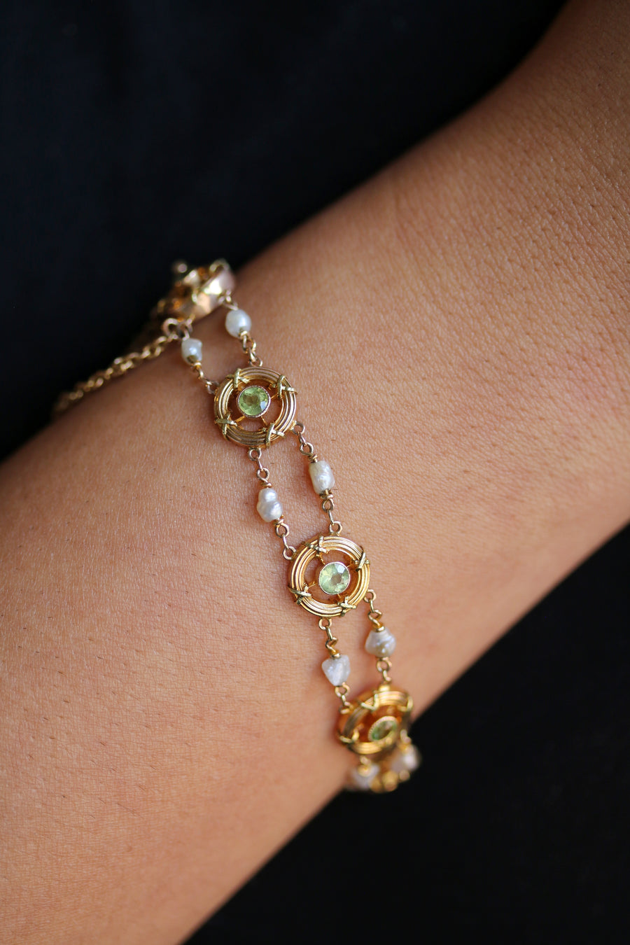 15ct Yellow Gold Peridot & Pearl Bracelet