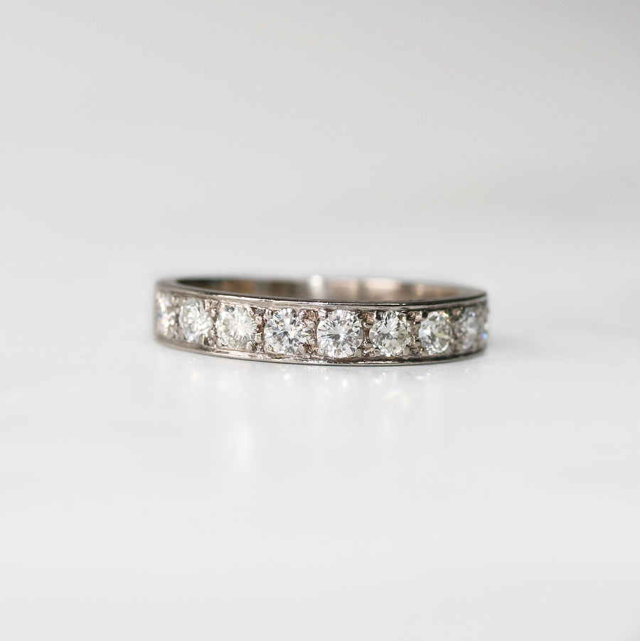 Diamond Set Half Eternity Ring With Detailing On Band