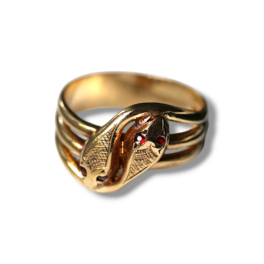 9ct Yellow Gold Garnet Snake Ring