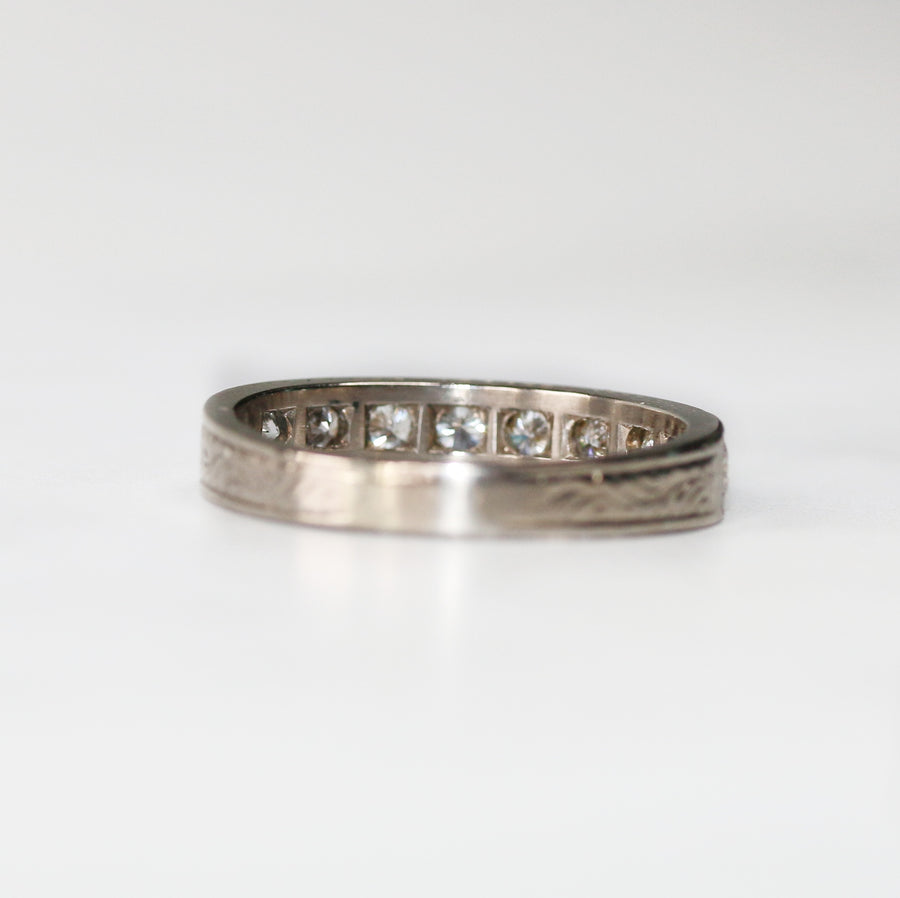 Diamond Set Half Eternity Ring With Detailing On Band