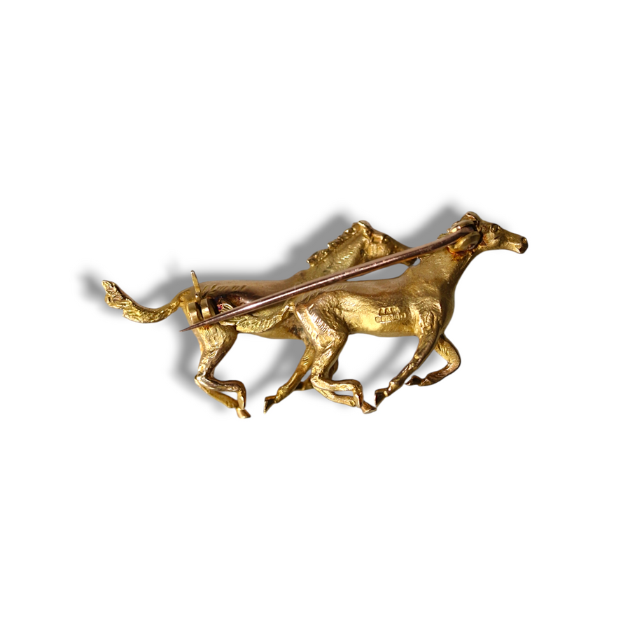 9ct Yellow Gold Galloping Horses Brooch