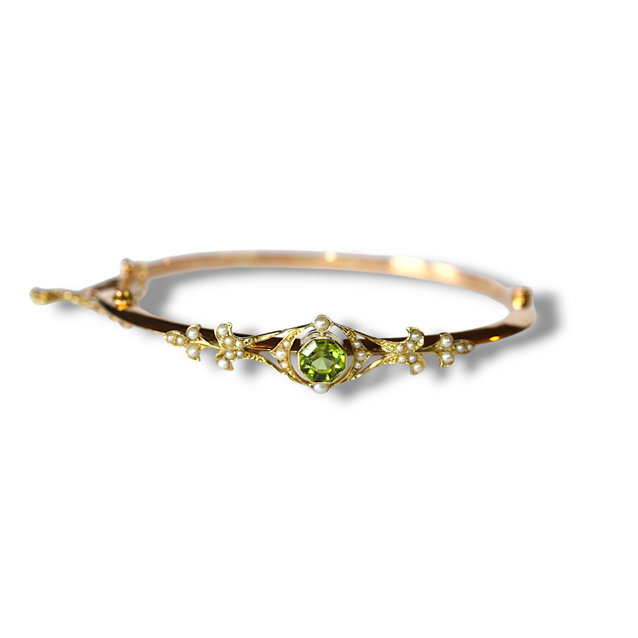 Edwardian Peridot and Pearl Bangle