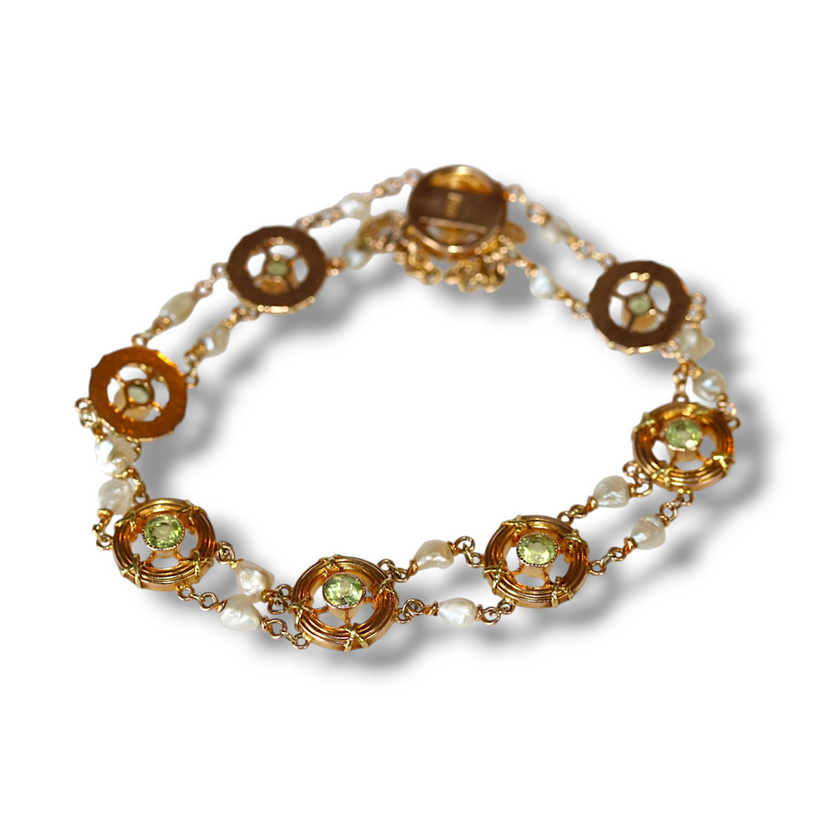 15ct Yellow Gold Peridot & Pearl Bracelet