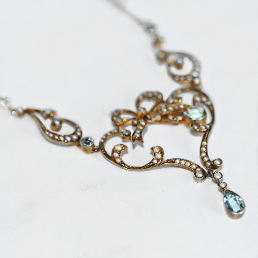 Edwardian Aquamarine and seed pearl Necklace