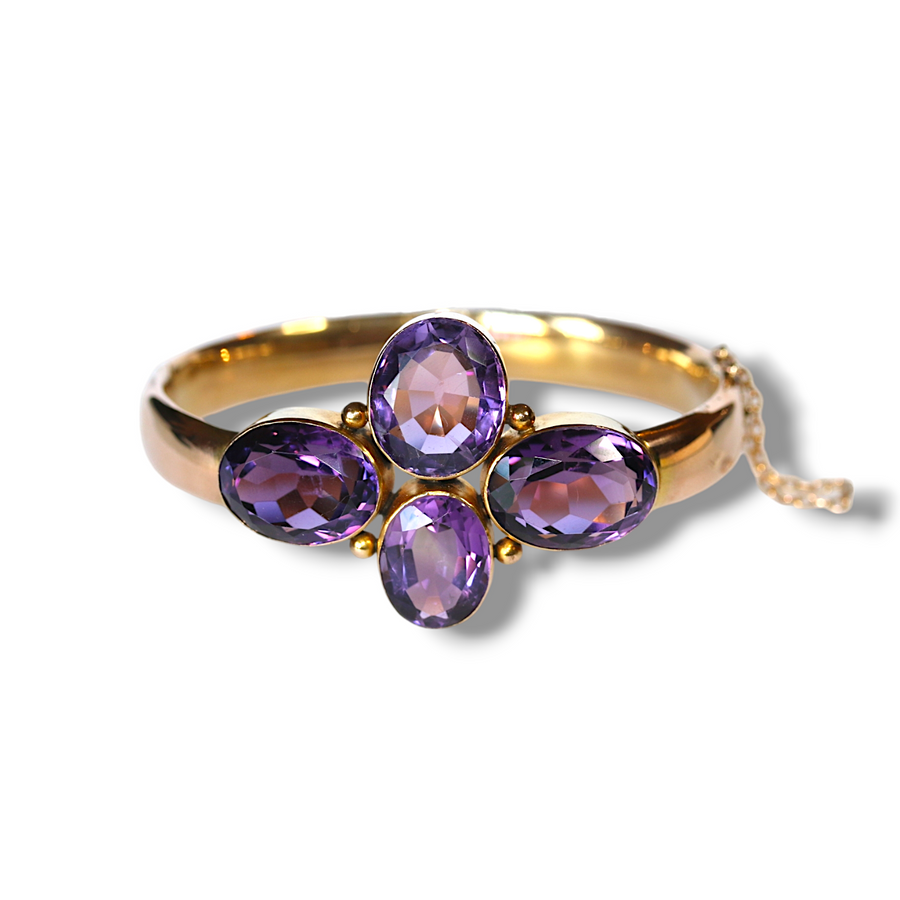 Victorian Rose Gold Quad Amethyst Bangle