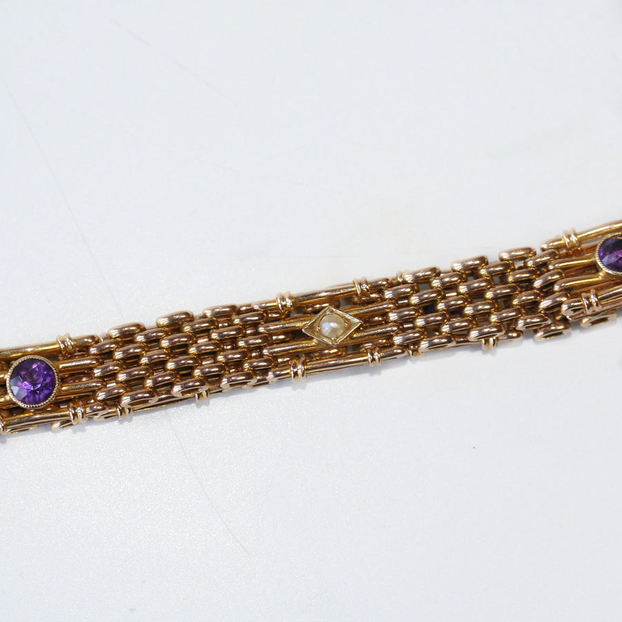 15ct Gold Amethyst & Pearl Bracelet