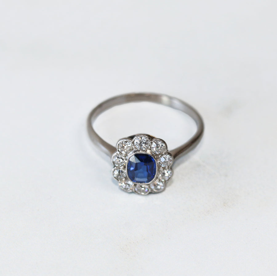 Platinum Sapphire & Diamond Cluster Ring