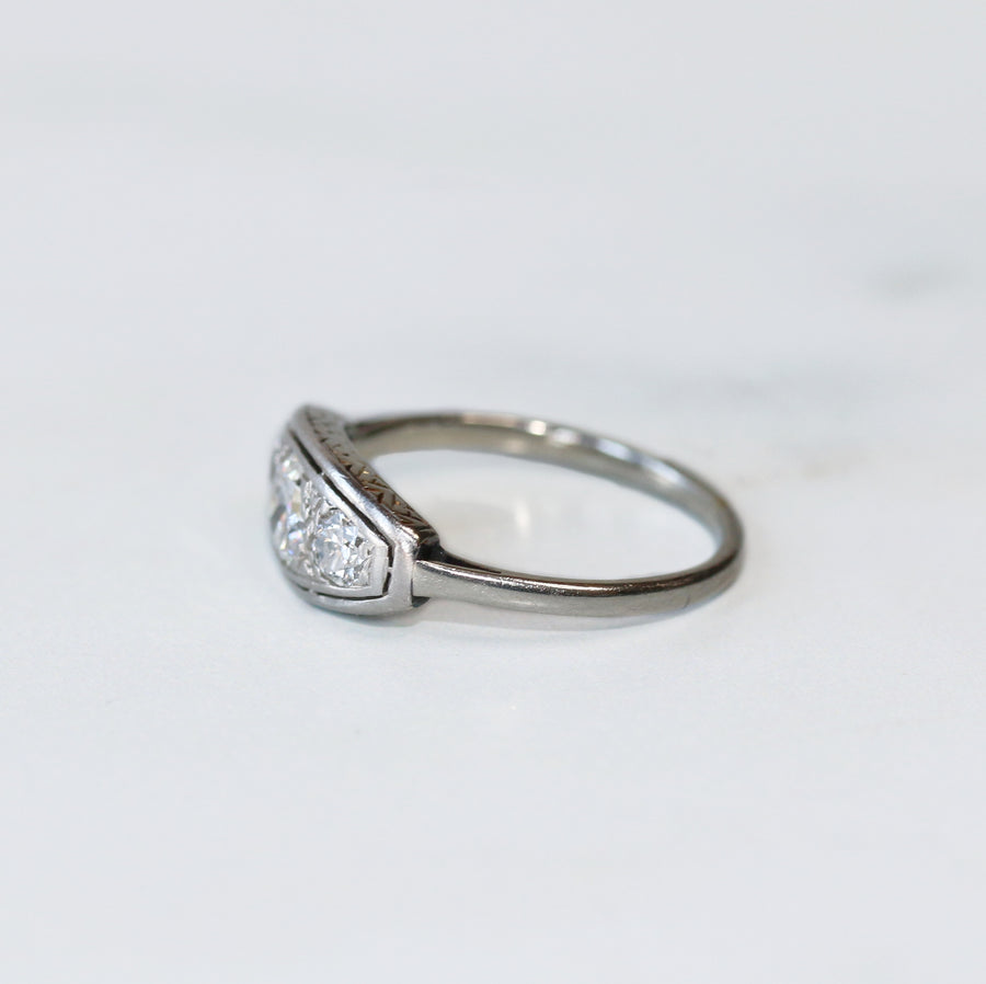 Art Deco Platinum Diamond Three Stone Ring