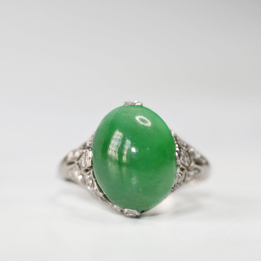 Art Deco Jade and Diamond Platinum Ring