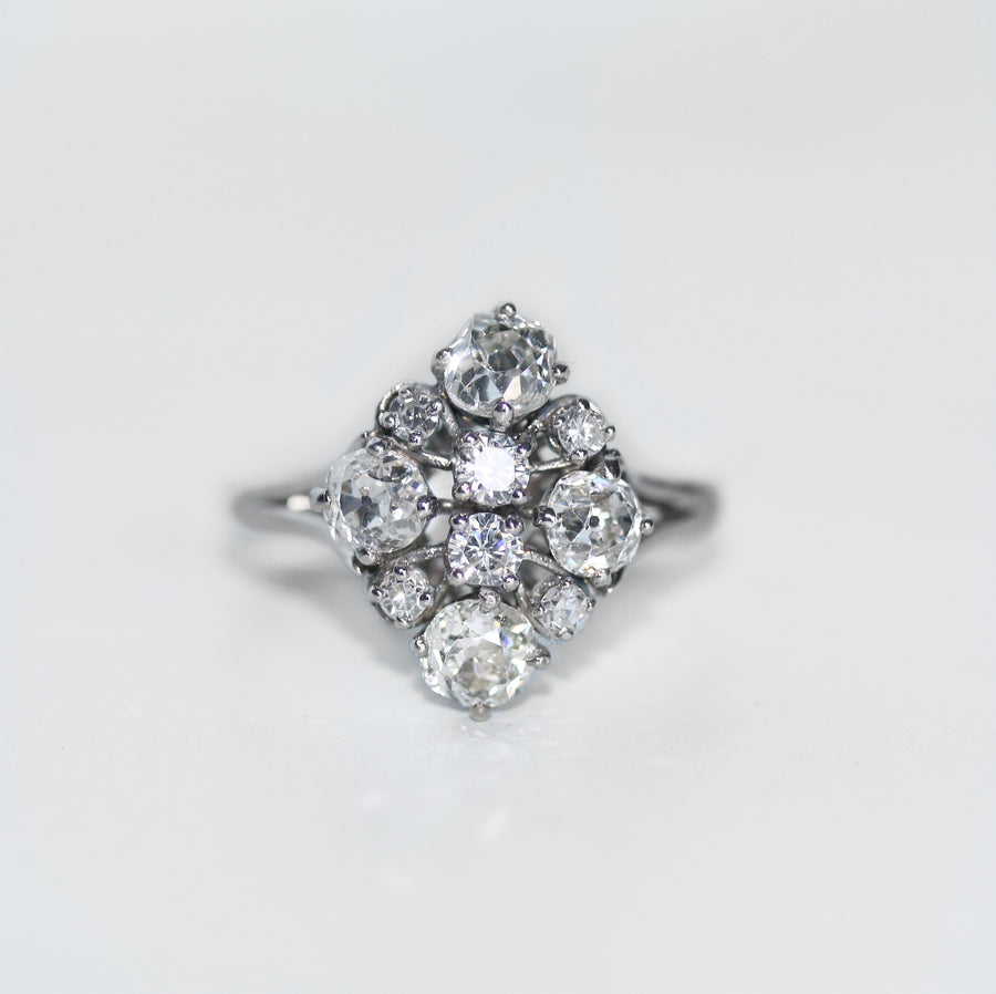 2.00ct Old Mine Cut Diamond Cluster Ring