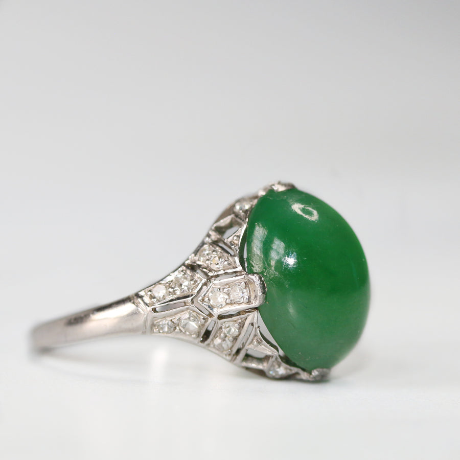 Art Deco Jade and Diamond Platinum Ring