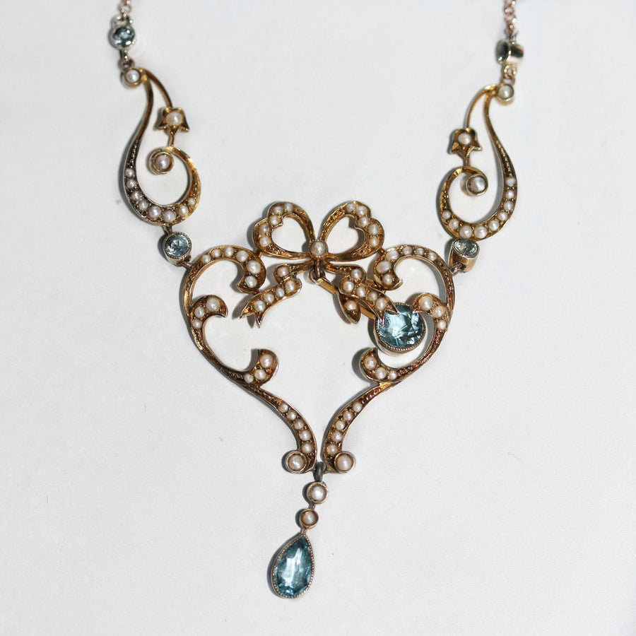 Edwardian Aquamarine and seed pearl Necklace