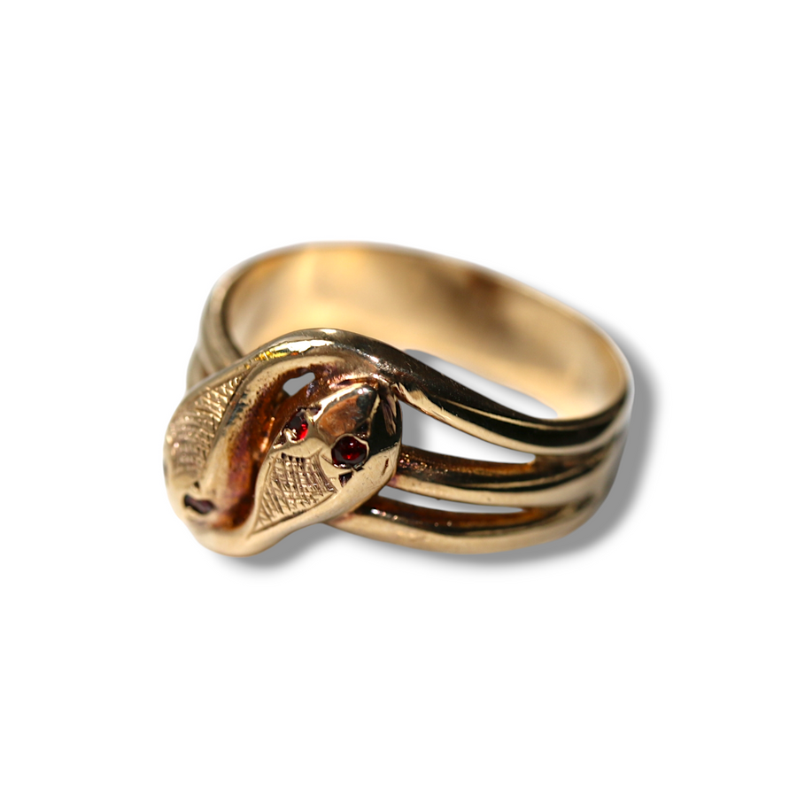 9ct Yellow Gold Garnet Snake Ring